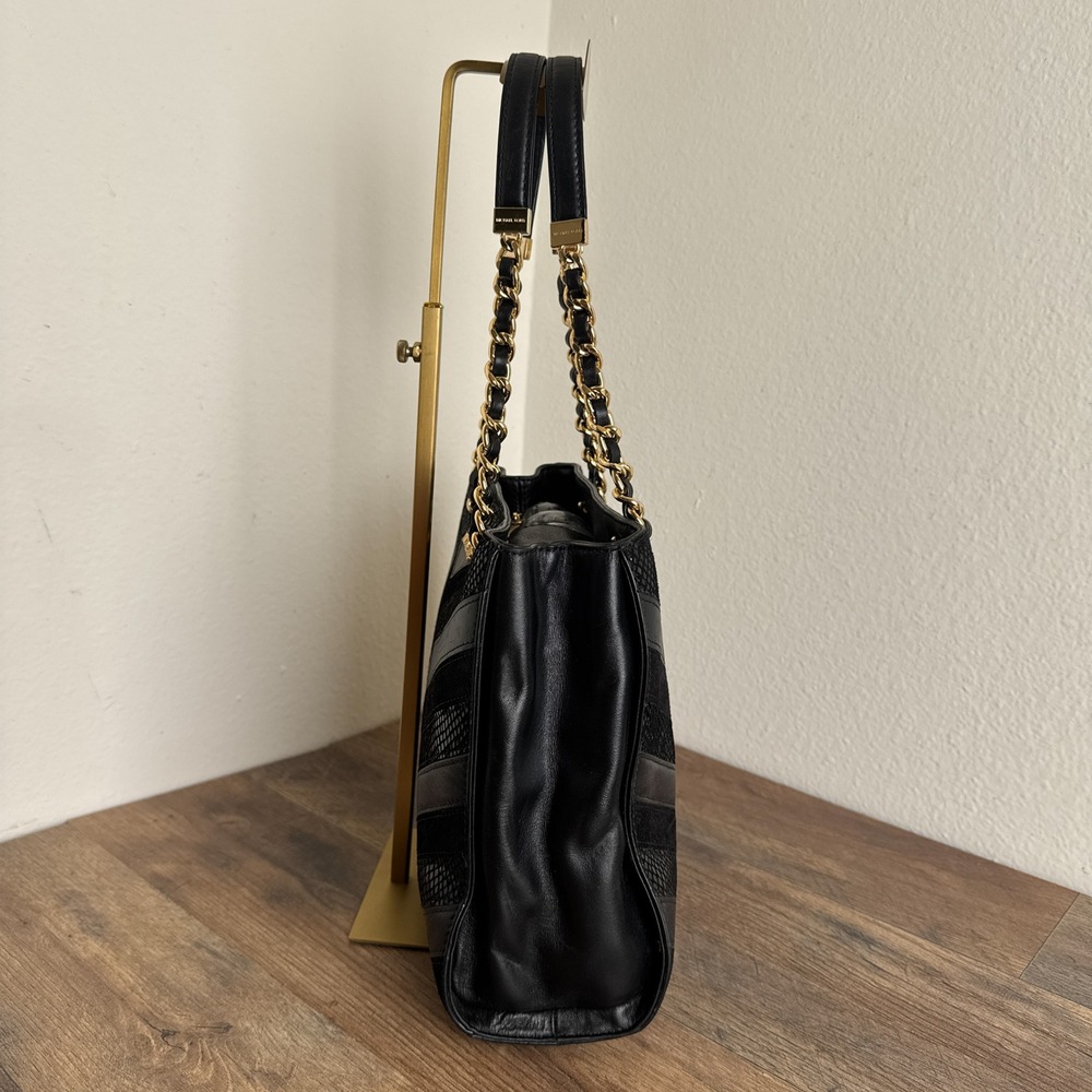 Michael‎ Kors Susannah Chevron Black Tote Bag Patchwork Snakeskin Embossed - Picture 14 of 16